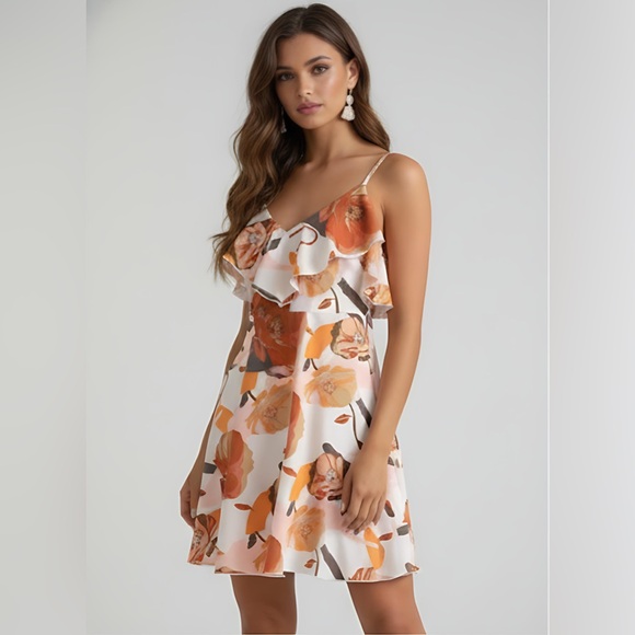 Boho Floral Print Ruffle Trim Cami Dress - Picture 3 of 6